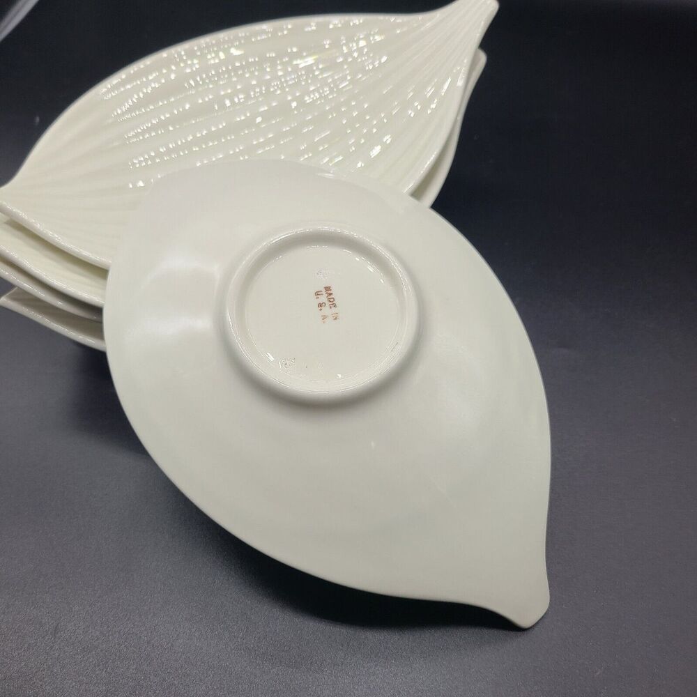 Set (5) Vintage MCM USA Serving Plates Dishes Ceramic Onion Ribbed Bowls - Picture 8 of 11